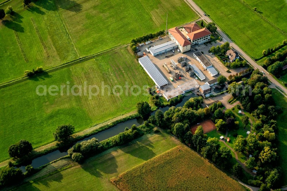 Aerial photograph Rheinhausen - Site of the depot of the of Energieversorger Netze BW GmbH in Rheinhausen in the state Baden-Wurttemberg, Germany