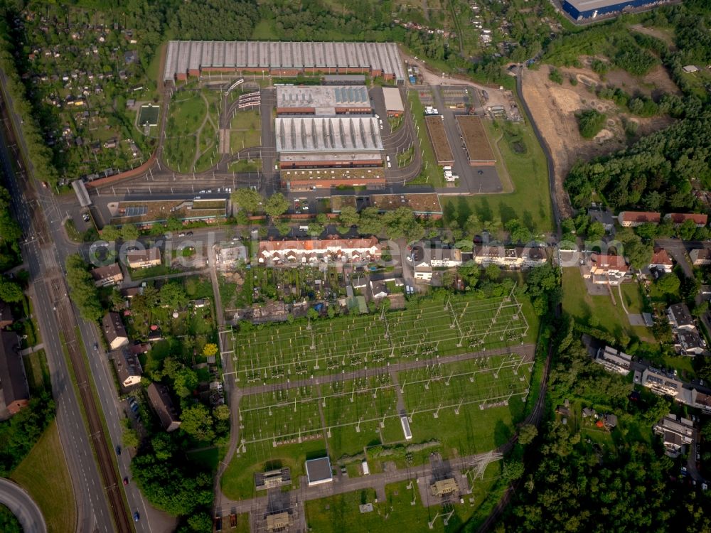 Bochum from the bird's eye view: Site of the depot Engelsburg of the Bochum-Gelsenkirchener Strassenbahnen Aktiengesellschaft (BOGESTRA) in Bochum in the state North Rhine-Westphalia, Germany