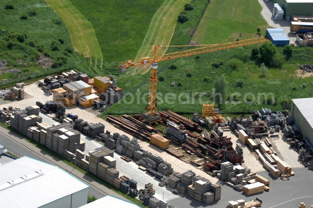 Aerial image Oebisfelde - Blick auf den Betriebshof der EUROVIA Beton GmbH am Gewerbegebiet West 7 in 39646 Oebisfelde in Sachsen-Anhalt. Die EUROVIA Infrastructure GmbH ist ein führendes Unternehmen im Verkehrswegebau. View of the depot, the concrete EUROVIA Infrastructure GmbH on industrial West 7 in 39646 Oebisfelde in Saxony-Anhalt. The EUROVIA Infrastructure GmbH is a leading company in road construction.