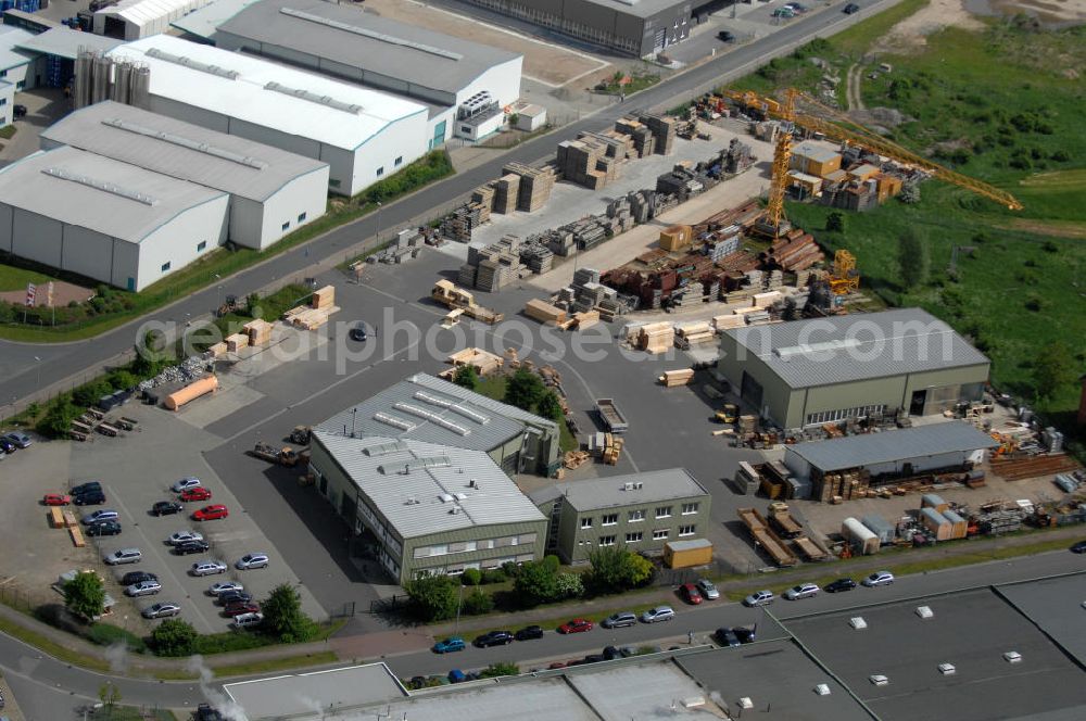 Aerial image Oebisfelde - Blick auf den Betriebshof der EUROVIA Beton GmbH am Gewerbegebiet West 7 in 39646 Oebisfelde in Sachsen-Anhalt. Die EUROVIA Infrastructure GmbH ist ein führendes Unternehmen im Verkehrswegebau. View of the depot, the concrete EUROVIA Infrastructure GmbH on industrial West 7 in 39646 Oebisfelde in Saxony-Anhalt. The EUROVIA Infrastructure GmbH is a leading company in road construction.