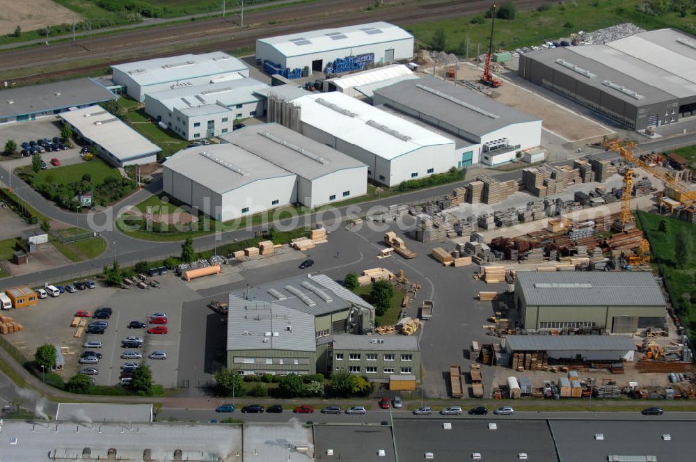 Oebisfelde from above - Blick auf den Betriebshof der EUROVIA Beton GmbH am Gewerbegebiet West 7 in 39646 Oebisfelde in Sachsen-Anhalt. Die EUROVIA Infrastructure GmbH ist ein führendes Unternehmen im Verkehrswegebau. View of the depot, the concrete EUROVIA Infrastructure GmbH on industrial West 7 in 39646 Oebisfelde in Saxony-Anhalt. The EUROVIA Infrastructure GmbH is a leading company in road construction.