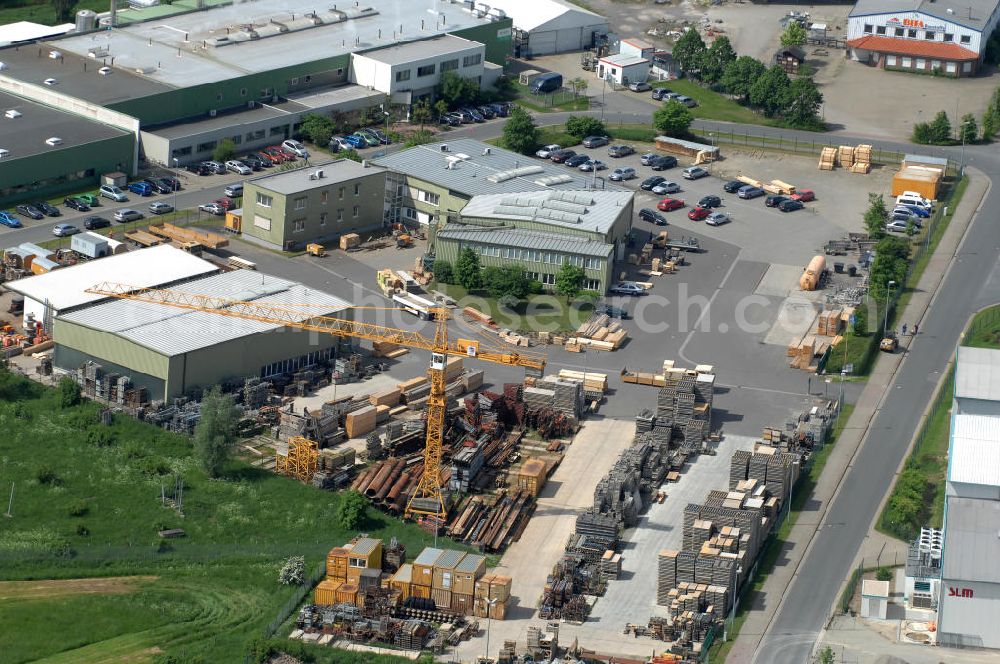 Oebisfelde from the bird's eye view: Blick auf den Betriebshof der EUROVIA Beton GmbH am Gewerbegebiet West 7 in 39646 Oebisfelde in Sachsen-Anhalt. Die EUROVIA Infrastructure GmbH ist ein führendes Unternehmen im Verkehrswegebau. View of the depot, the concrete EUROVIA Infrastructure GmbH on industrial West 7 in 39646 Oebisfelde in Saxony-Anhalt. The EUROVIA Infrastructure GmbH is a leading company in road construction.