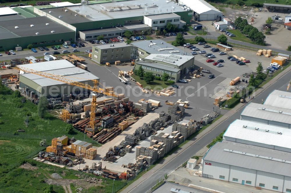 Aerial image Oebisfelde - Blick auf den Betriebshof der EUROVIA Beton GmbH am Gewerbegebiet West 7 in 39646 Oebisfelde in Sachsen-Anhalt. Die EUROVIA Infrastructure GmbH ist ein führendes Unternehmen im Verkehrswegebau. View of the depot, the concrete EUROVIA Infrastructure GmbH on industrial West 7 in 39646 Oebisfelde in Saxony-Anhalt. The EUROVIA Infrastructure GmbH is a leading company in road construction.