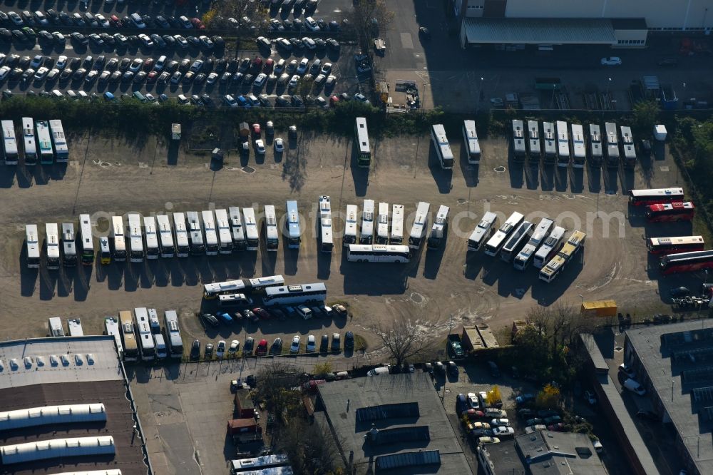 Berlin from the bird's eye view: Site of the depot of the EvoBus GmbH ServiceCenter Berlin on Wilhelm-von-Siemens-Strasse in the district Mariendorf in Berlin, Germany