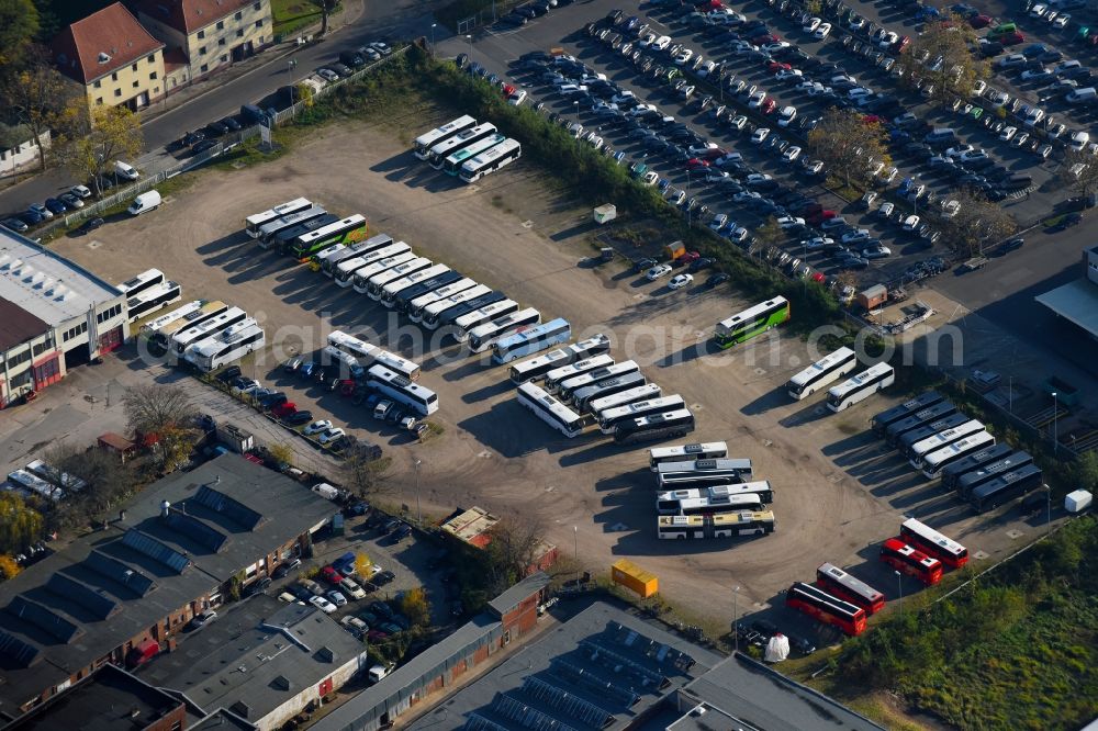 Aerial image Berlin - Site of the depot of the EvoBus GmbH ServiceCenter Berlin on Wilhelm-von-Siemens-Strasse in the district Mariendorf in Berlin, Germany