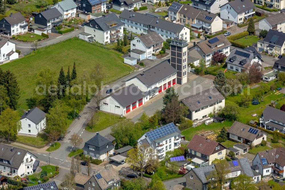 Aerial photograph Brilon - Grounds of the fire depot on Grimmestrasse in Brilon in the state North Rhine-Westphalia, Germany