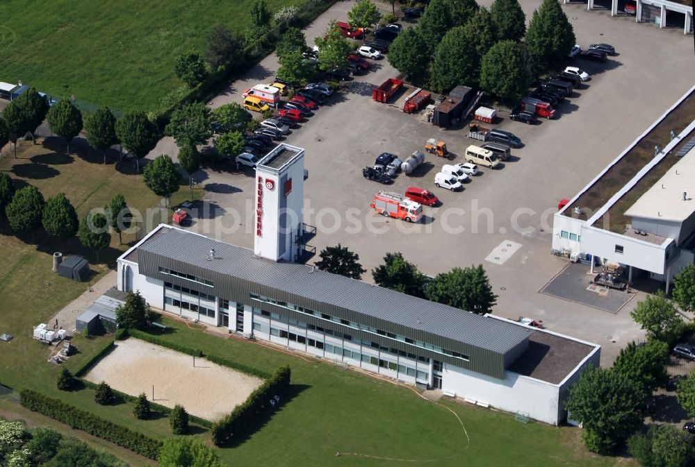 Erfurt from the bird's eye view: Grounds of the fire depot on and das Amt fuer Brandschutz, Rettungsdienst and Katastrophenschutz on St.-Florian-Strasse in Erfurt in the state Thuringia, Germany