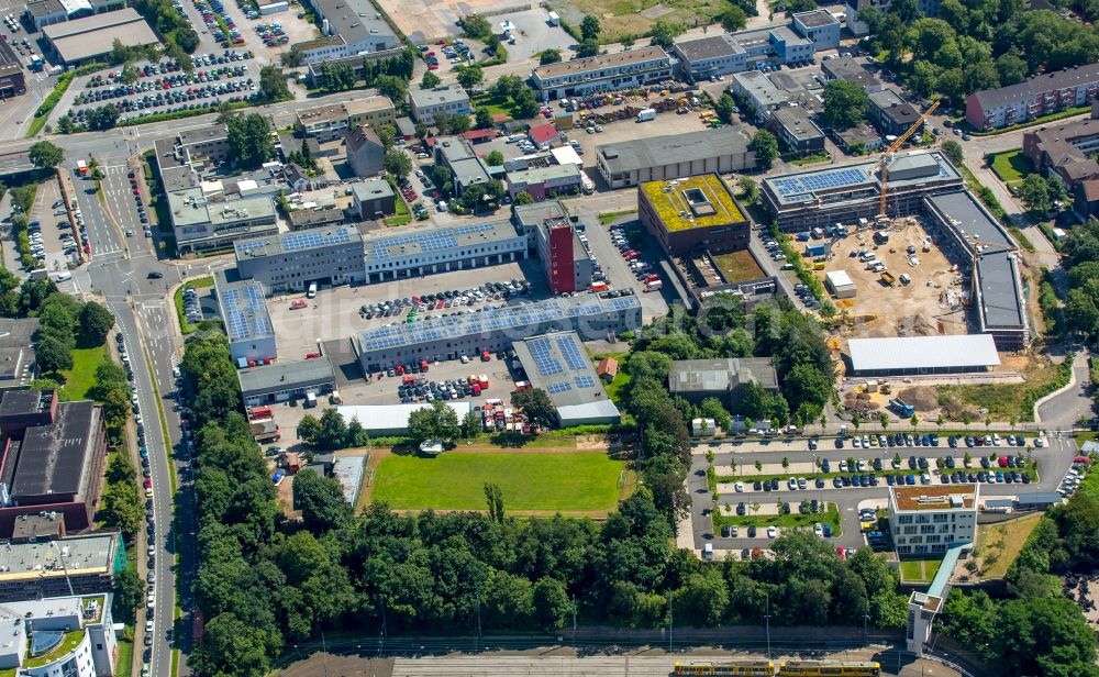 Essen from above - Firehouse - site of the fire depot of the professional fire eating at the Iron Hand in Essen in North Rhine-Westphalia