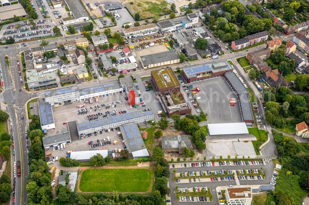 Essen from the bird's eye view: Grounds of the fire depot on Eiserne Hand in Essen in the state North Rhine-Westphalia, Germany