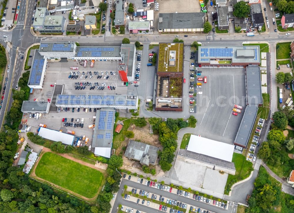 Aerial photograph Essen - Grounds of the fire depot on Eiserne Hand in Essen in the state North Rhine-Westphalia, Germany