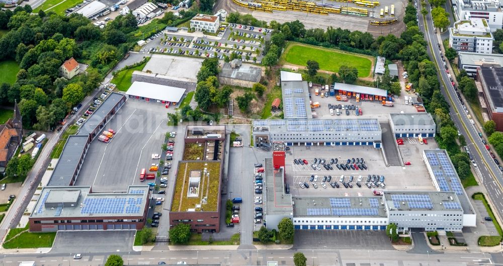 Essen from the bird's eye view: Grounds of the fire depot on Eiserne Hand in Essen in the state North Rhine-Westphalia, Germany