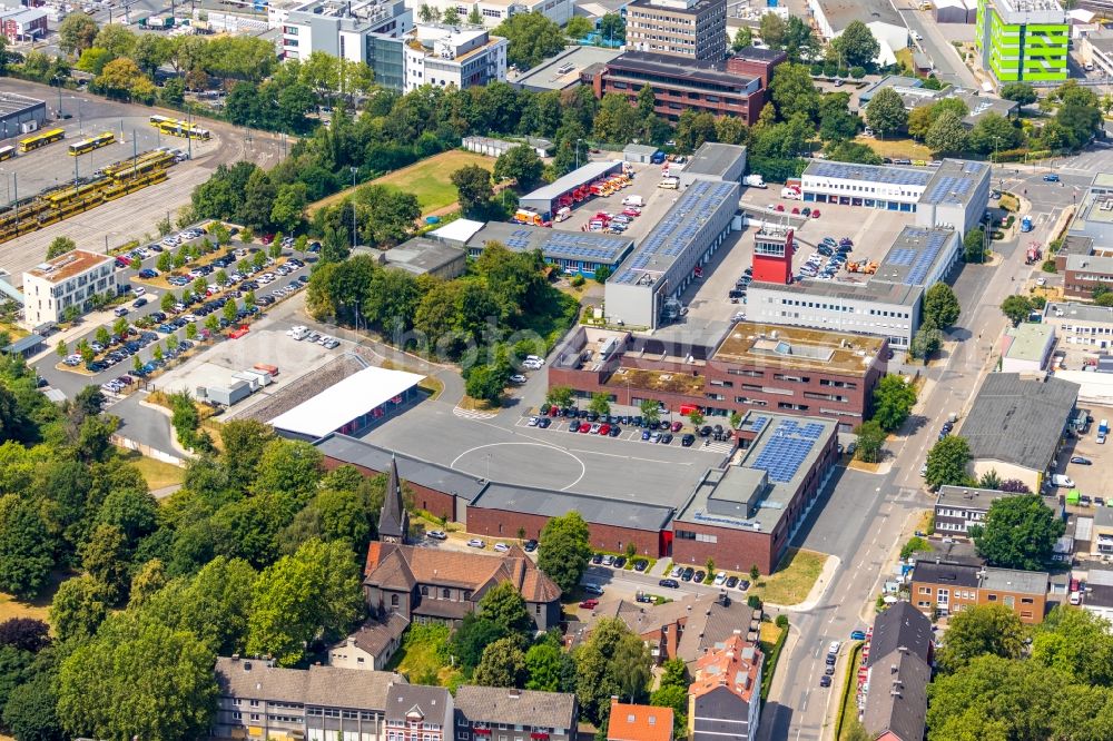 Aerial photograph Essen - Grounds of the fire depot on Eiserne Hand in Essen in the state North Rhine-Westphalia, Germany