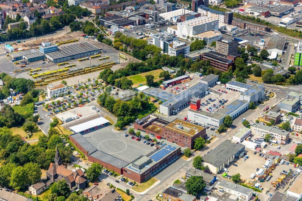 Essen from the bird's eye view: Grounds of the fire depot on Eiserne Hand in Essen in the state North Rhine-Westphalia, Germany