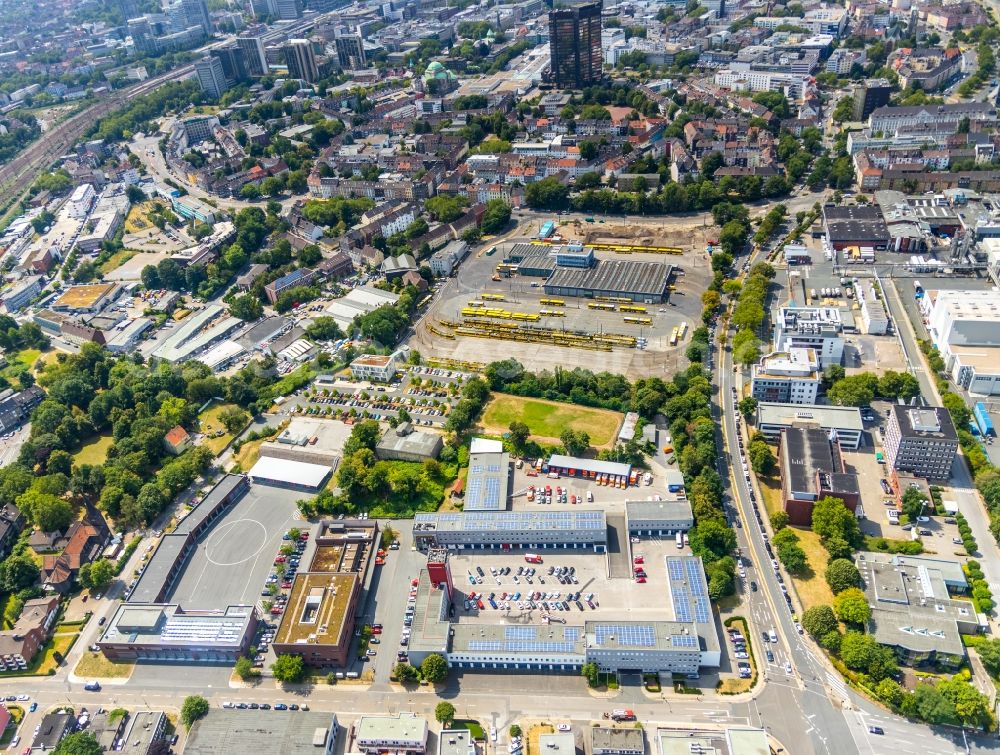 Essen from the bird's eye view: Grounds of the fire depot on Eiserne Hand in Essen in the state North Rhine-Westphalia, Germany