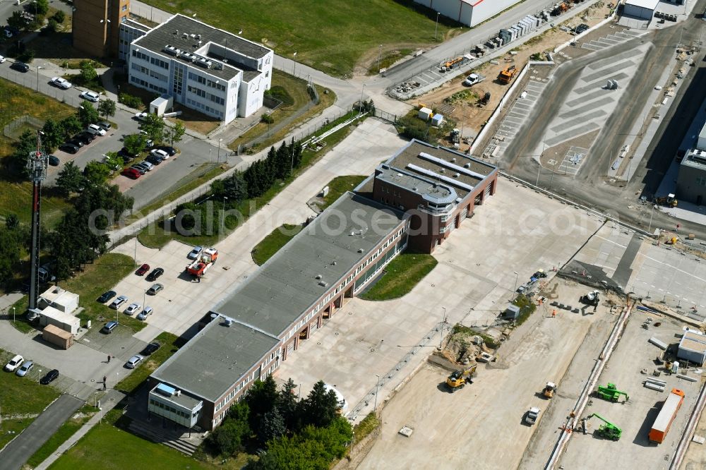 Schönefeld from the bird's eye view: Grounds of the fire depot on the former INTERFLUG - Terminal in Schoenefeld in the state Brandenburg, Germany