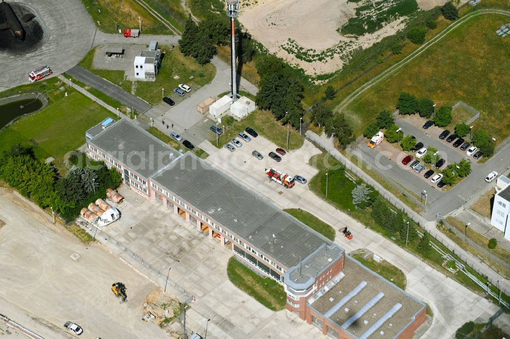 Schönefeld from the bird's eye view: Grounds of the fire depot on the former INTERFLUG - Terminal in Schoenefeld in the state Brandenburg, Germany