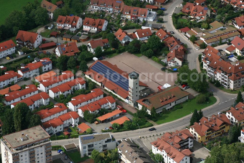 Schopfheim from the bird's eye view: Grounds of the fire depot in Schopfheim in the state Baden-Wuerttemberg, Germany