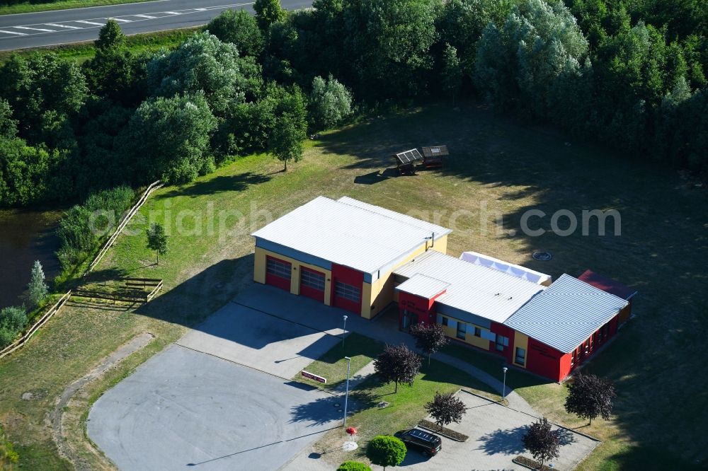 Aerial image Woldegk - Grounds of the fire depot on in Woldegk in the state Mecklenburg - Western Pomerania, Germany