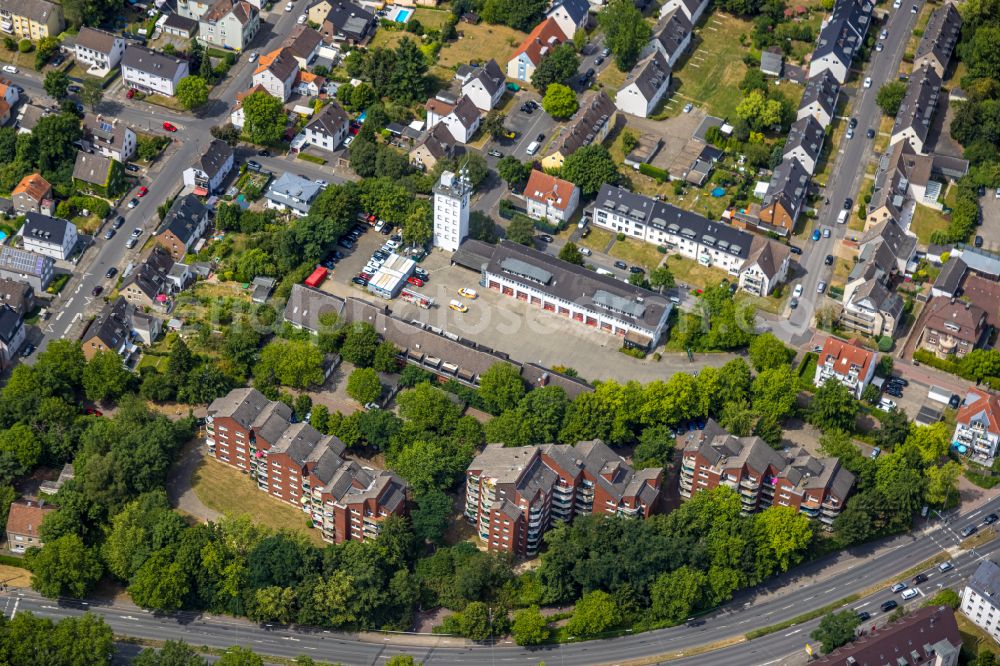 Castrop-Rauxel from the bird's eye view: Grounds of the fire depot on street Frebergstrasse in Castrop-Rauxel at Ruhrgebiet in the state North Rhine-Westphalia, Germany