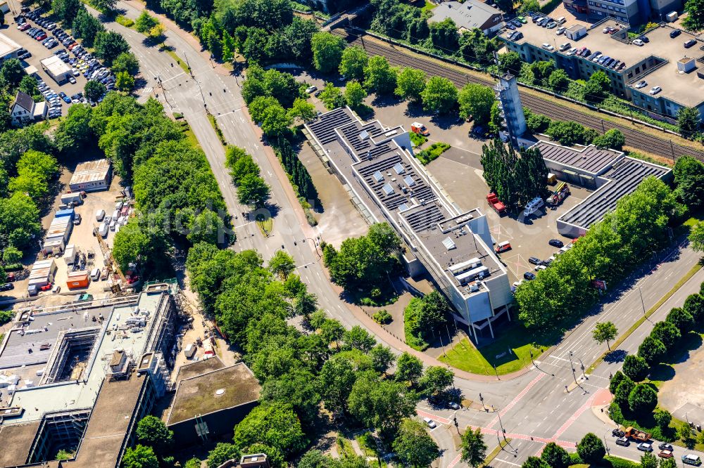 Recklinghausen from above - Grounds of the fire depot at Kurt-Schumacher-Allee in Recklinghausen at Ruhrgebiet in the state North Rhine-Westphalia, Germany