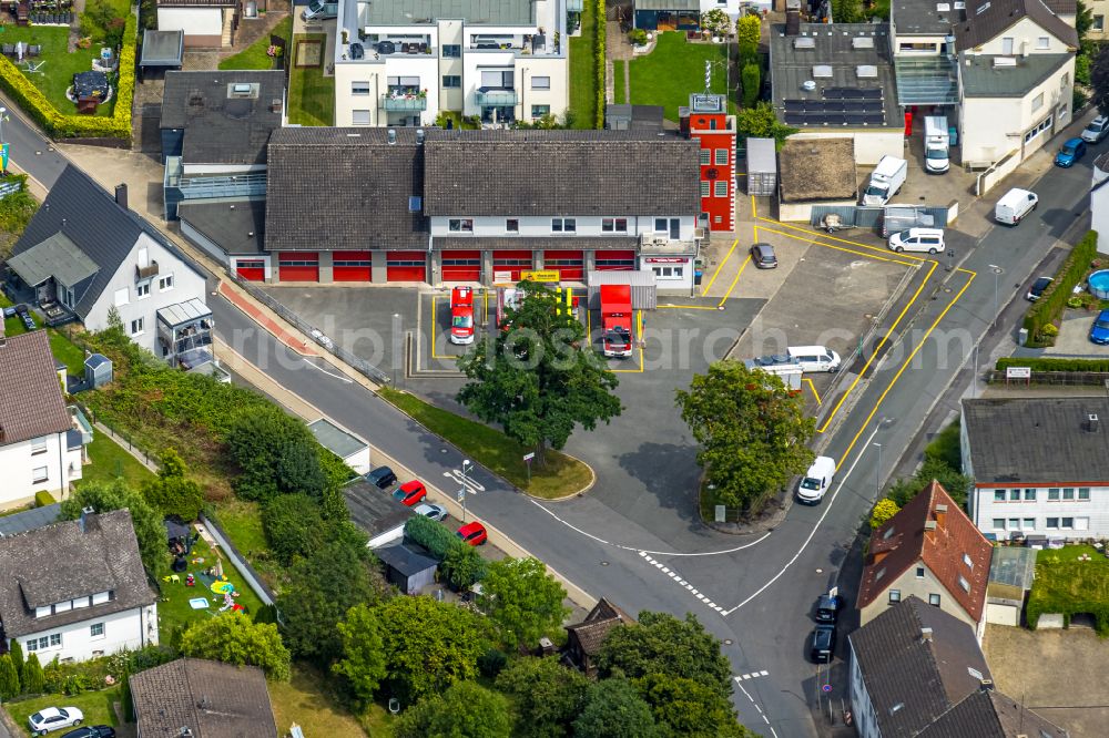 Wickede (Ruhr) from above - Grounds of the fire depot Volunteer fire department on street Oststrasse in the district Echthausen in Wickede (Ruhr) at Sauerland in the state North Rhine-Westphalia, Germany