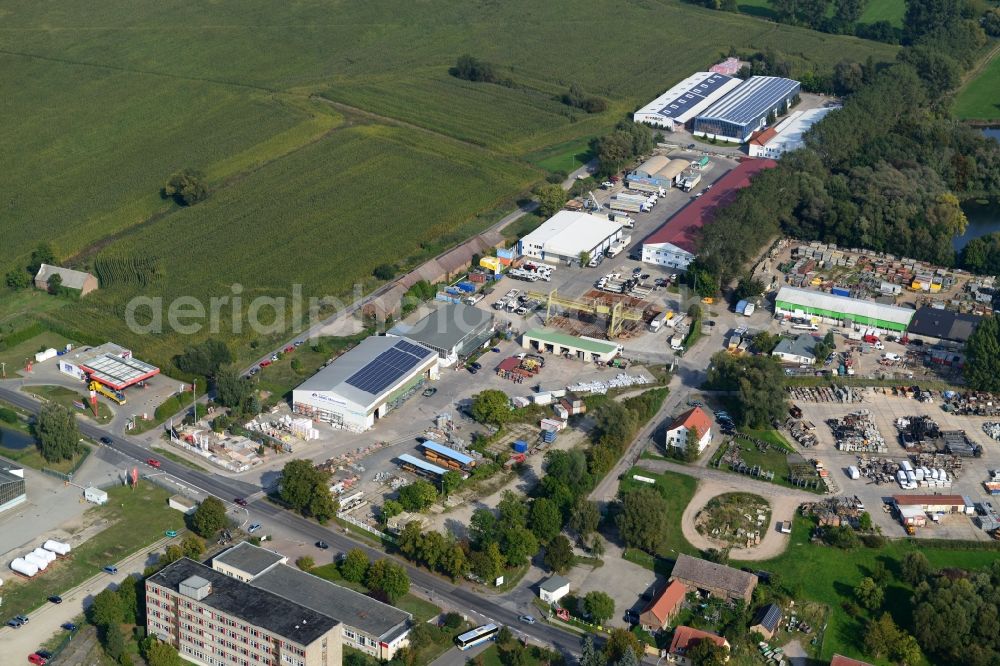 Mittenwalde from the bird's eye view: Depot with the headquarters of GAAC Commerz GmbH in the commercial area Mittenwalde in Brandenburg