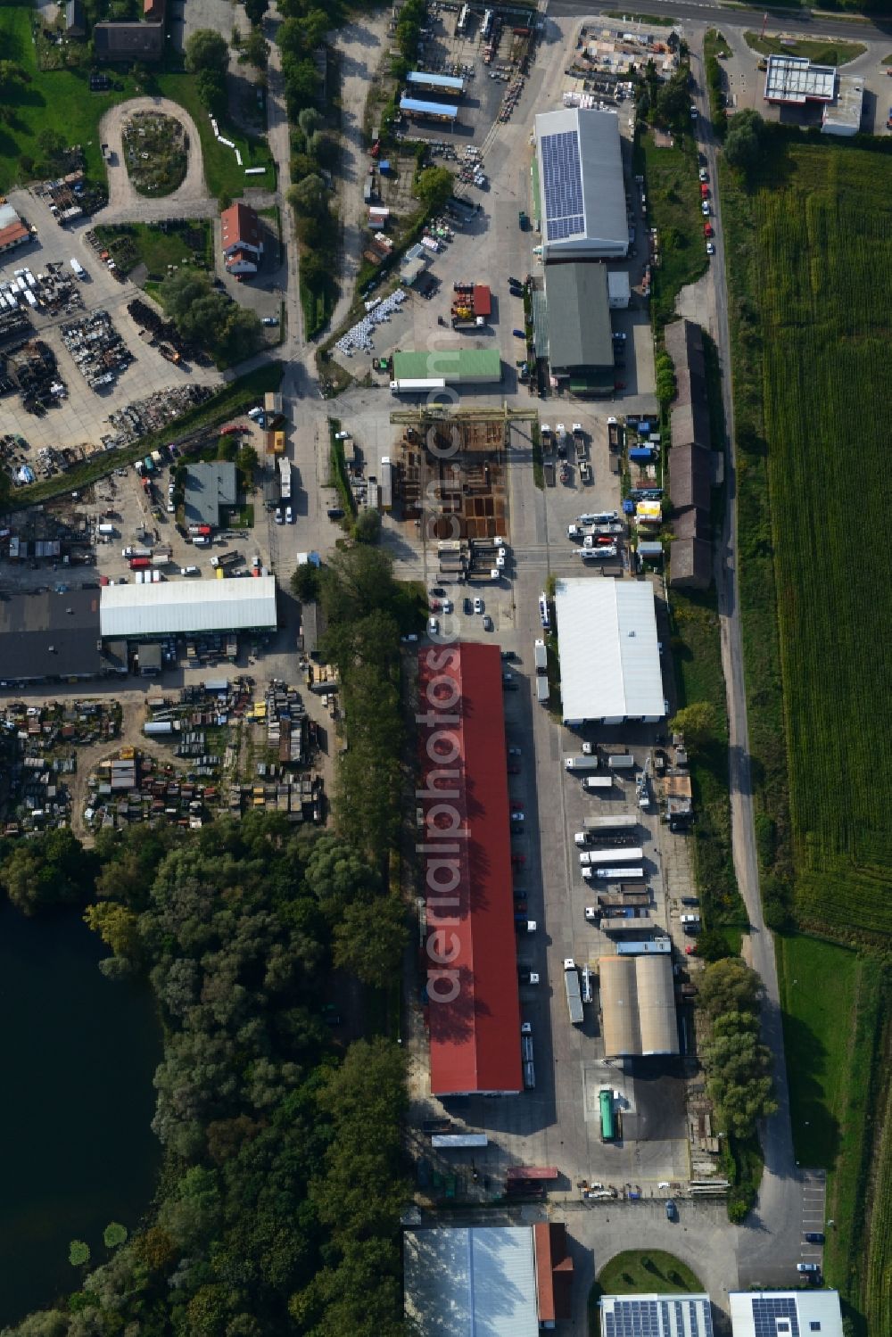 Mittenwalde from above - Depot with the headquarters of GAAC Commerz GmbH in the commercial area Mittenwalde in Brandenburg