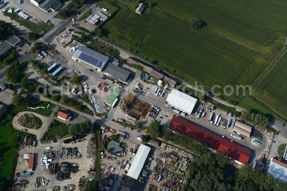 Mittenwalde from the bird's eye view: Depot with the headquarters of GAAC Commerz GmbH in the commercial area Mittenwalde in Brandenburg