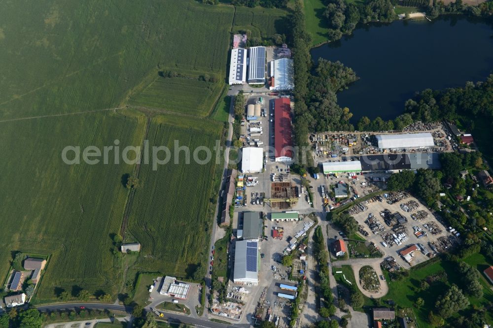 Mittenwalde from the bird's eye view: Depot with the headquarters of GAAC Commerz GmbH in the commercial area Mittenwalde in Brandenburg