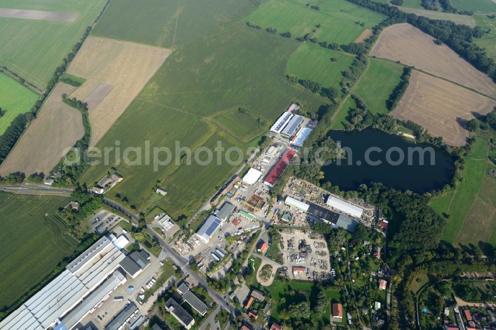 Mittenwalde from the bird's eye view: Depot with the headquarters of GAAC Commerz GmbH in the commercial area Mittenwalde in Brandenburg