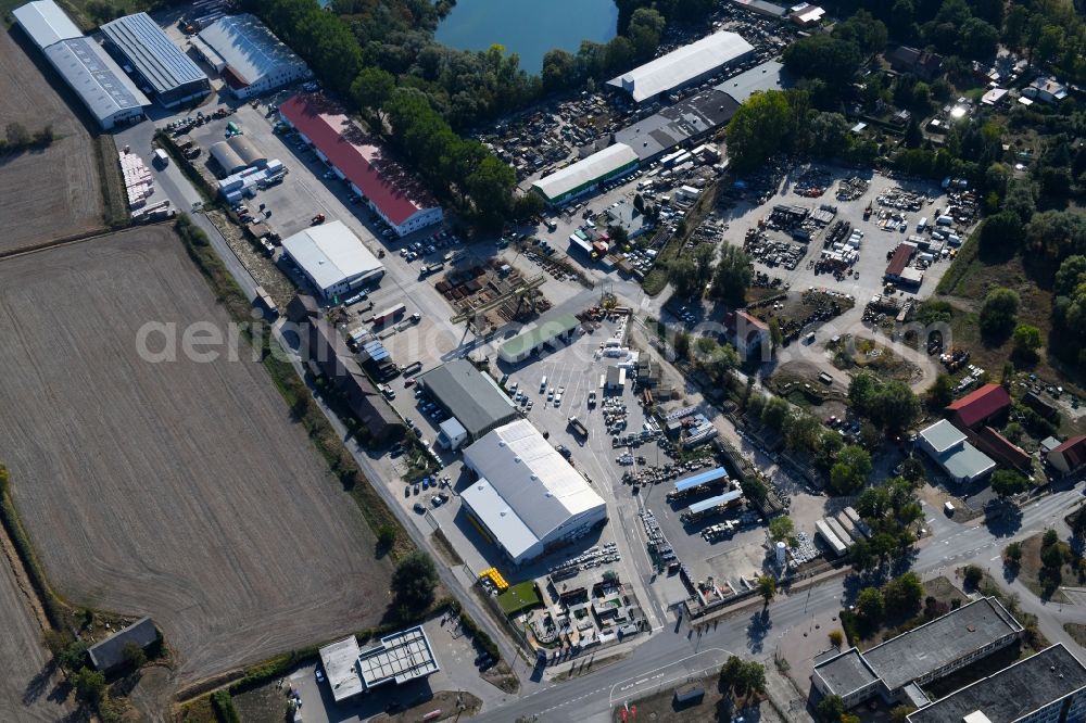 Mittenwalde from the bird's eye view: Depot with the headquarters of GAAC Commerz GmbH in the commercial area Mittenwalde in Brandenburg