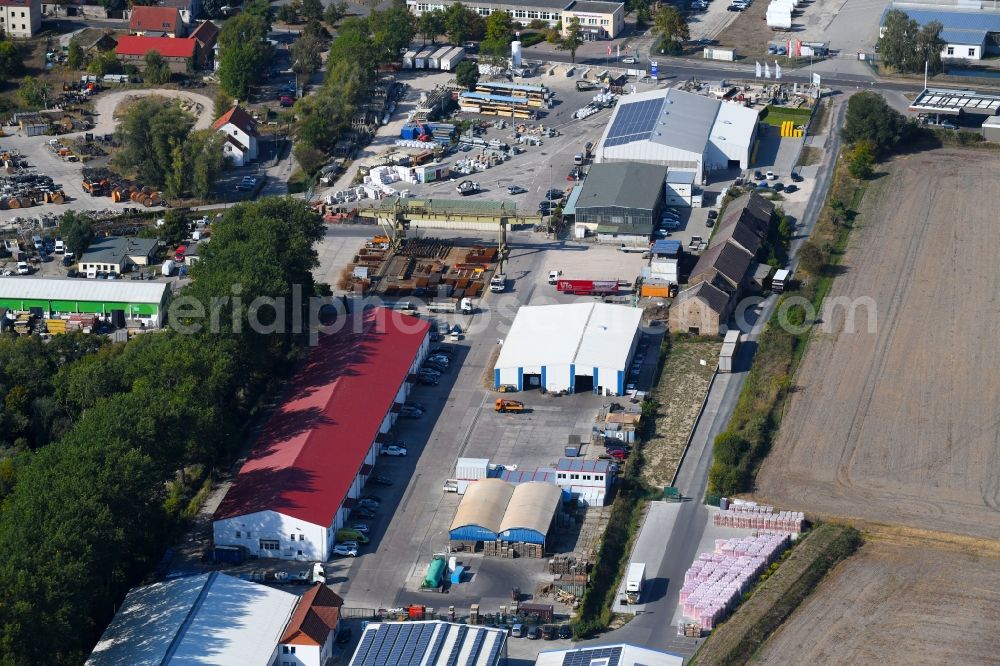 Mittenwalde from the bird's eye view: Depot with the headquarters of GAAC Commerz GmbH in the commercial area Mittenwalde in Brandenburg