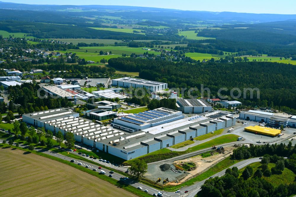 Aerial photograph Treuen - Site of the depot of the of GOLDBECK Ost GmbH on street Zum Bahndamm in the district Hartmannsgruen in Treuen in the state Saxony, Germany