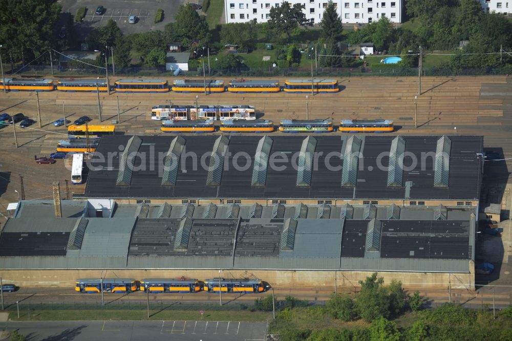 Aerial image Leipzig - Site of the tram depot of the Leipziger Verkehrsbetriebe - LVB in the district Doelitz in Leipzig in the state Saxony