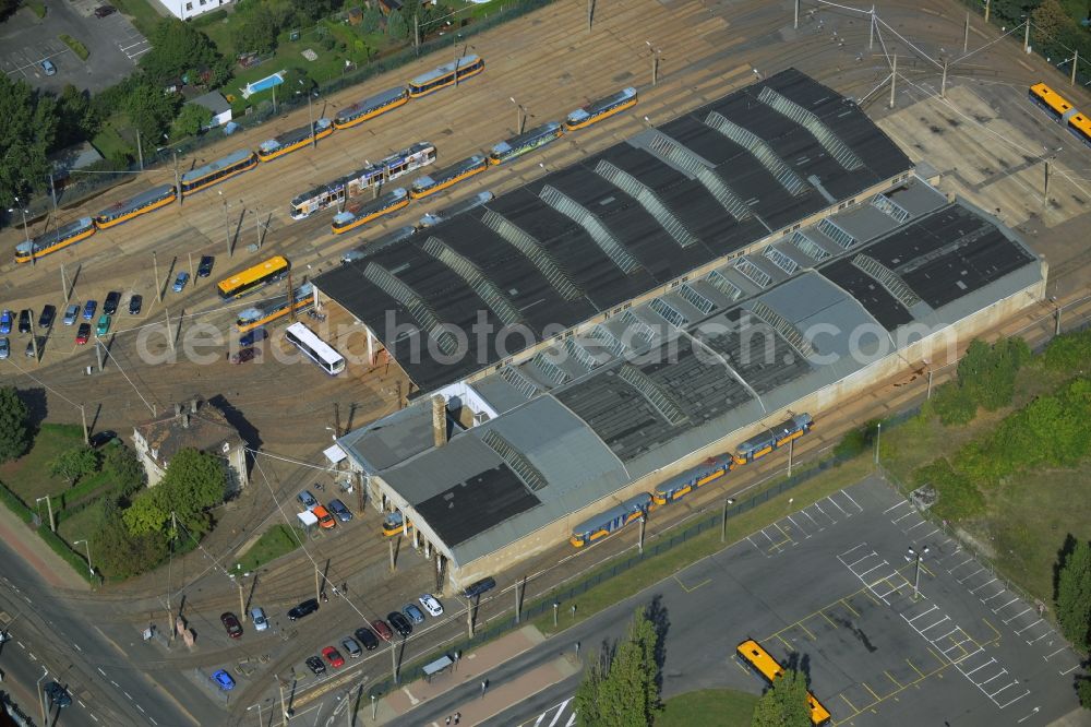 Aerial image Leipzig - Site of the tram depot of the Leipziger Verkehrsbetriebe - LVB in the district Doelitz in Leipzig in the state Saxony