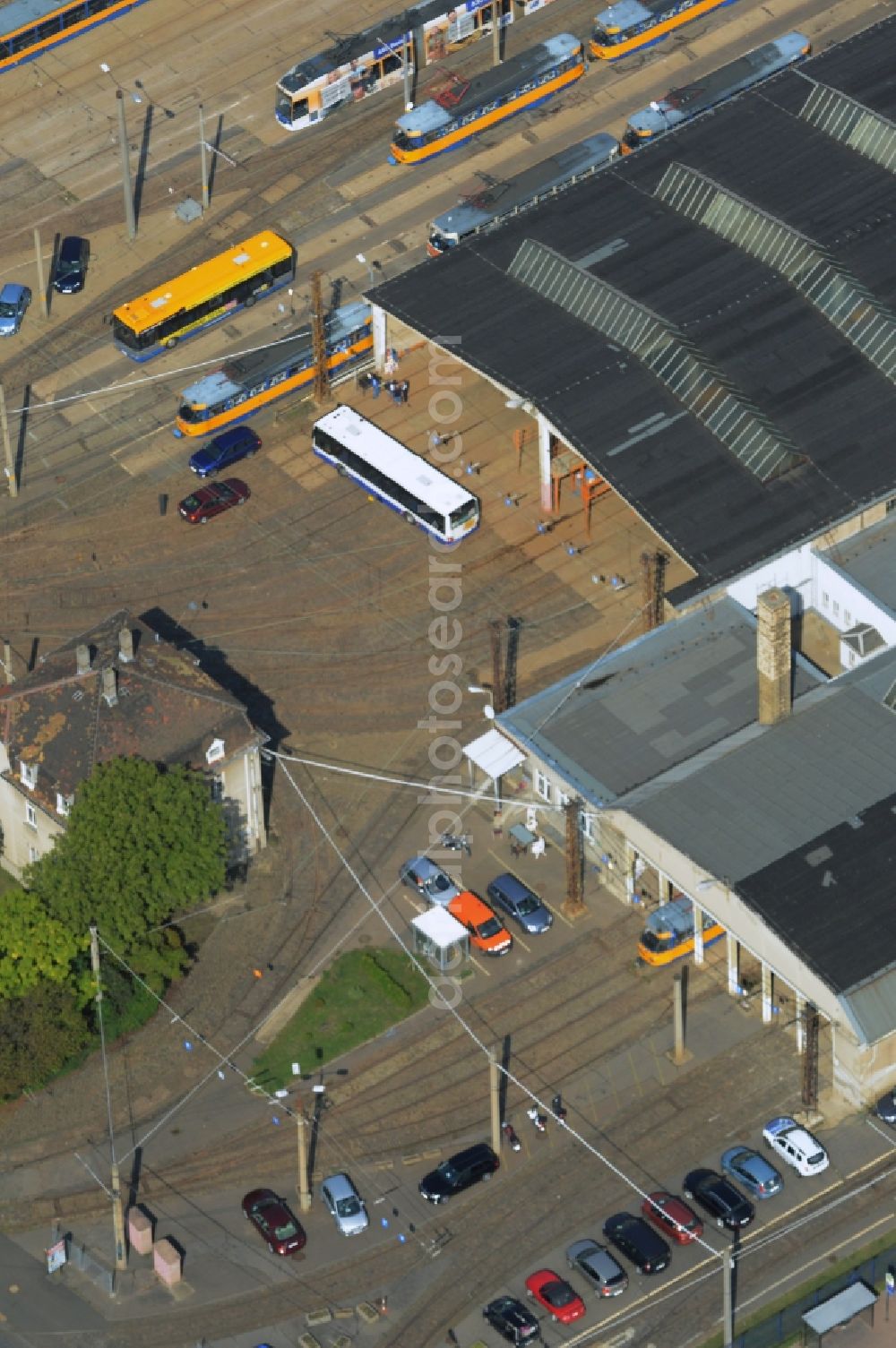 Aerial photograph Leipzig - Site of the tram depot of the Leipziger Verkehrsbetriebe - LVB in the district Doelitz in Leipzig in the state Saxony