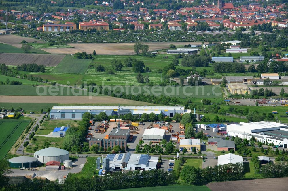 Osterburg from the bird's eye view: Depot of the Ost Bau GmbH in Osterburg in the Altmark in Saxony-Anhalt