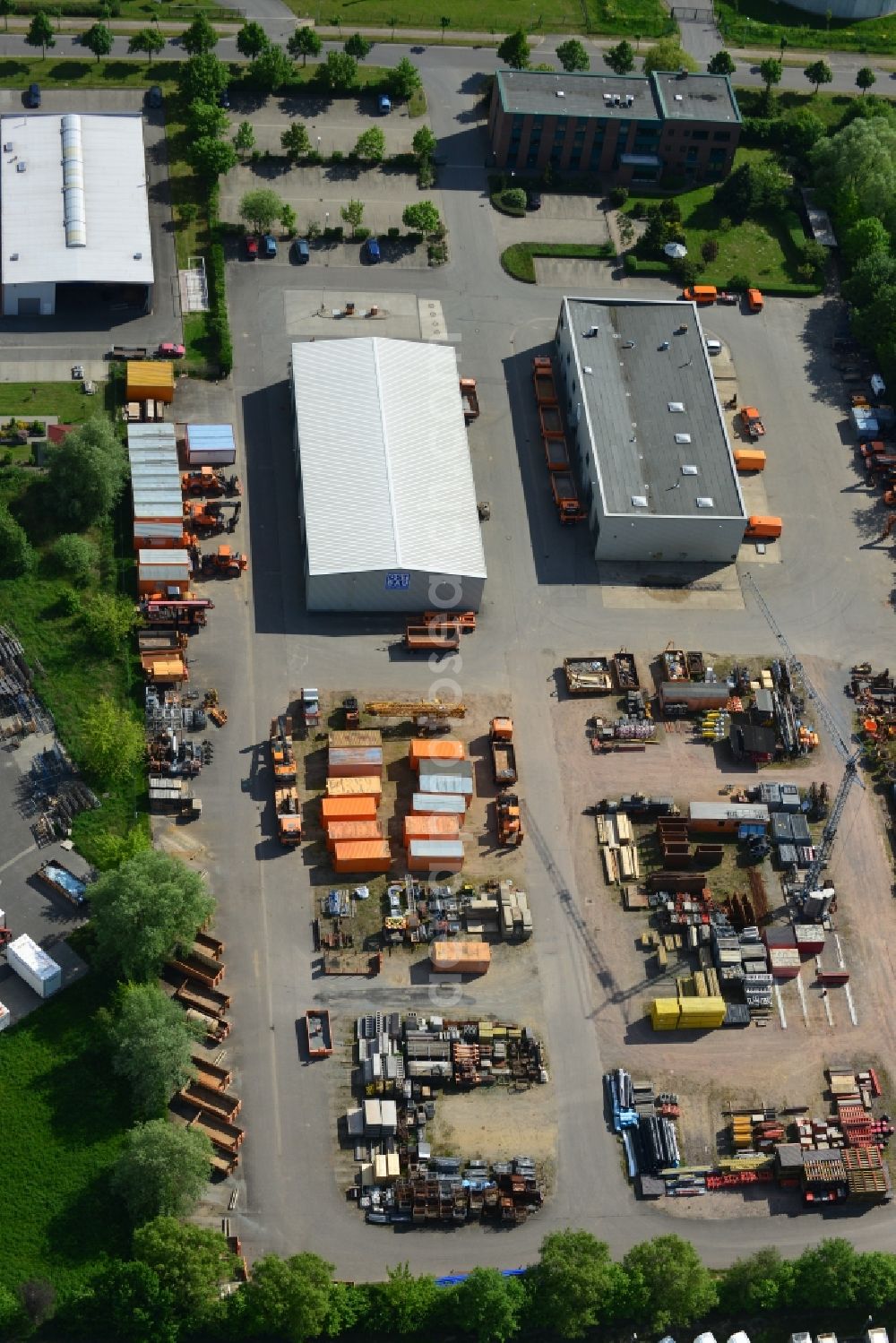 Osterburg from above - Depot of the Ost Bau GmbH in Osterburg in the Altmark in Saxony-Anhalt