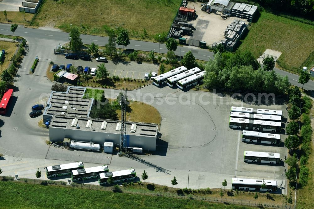 Werder (Havel) from above - Site of the depot of the regiobus Potsdam Mittelmark GmbH in Werder (Havel) in the state Brandenburg, Germany