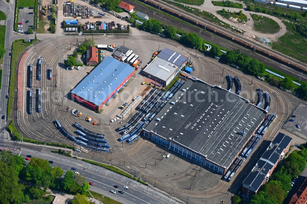 Rostock from above - Site of the depot of the der Rostocker Strassenbahn AG on Hamburger Strasse in Rostock in the state Mecklenburg - Western Pomerania, Germany