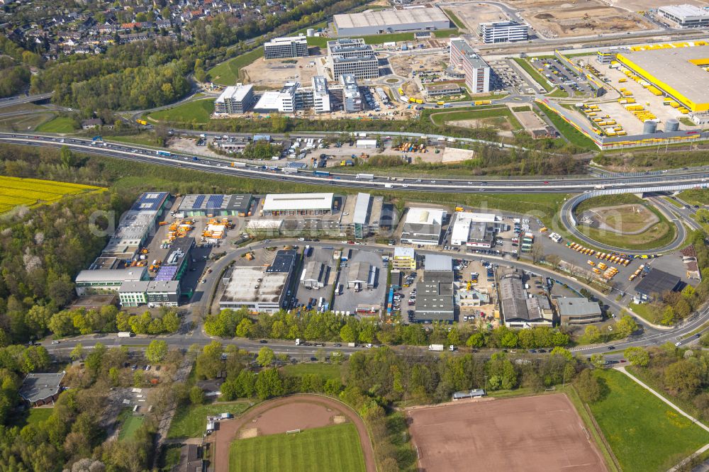 Bochum from above - Site of the depot of the USB Bochum GmbH on street Hanielstrasse in the district Querenburg in Bochum at Ruhrgebiet in the state North Rhine-Westphalia, Germany