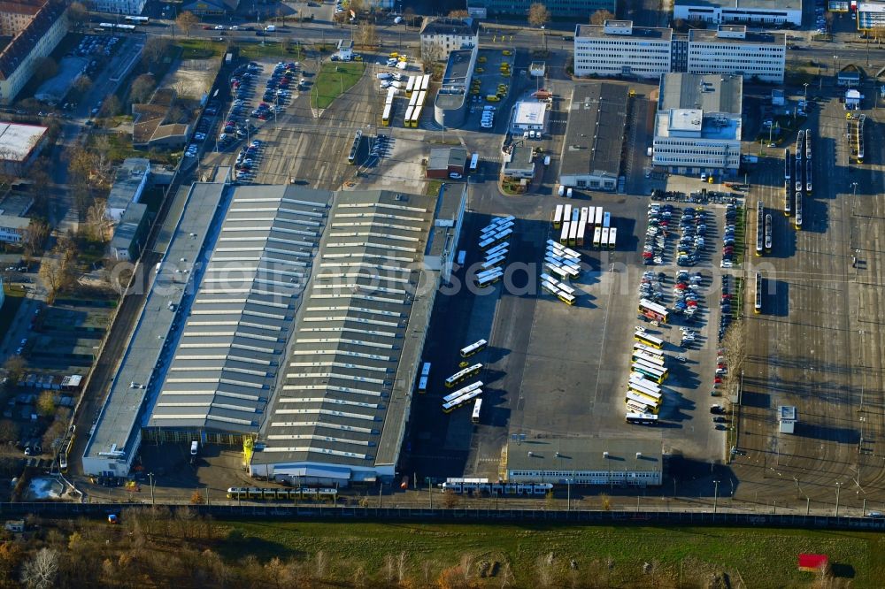 Berlin from the bird's eye view: Site of the depot of the and factorysgelaende of BVG Bus- and Strassenbahnhof Siegfriedstrasse in Berlin, Germany