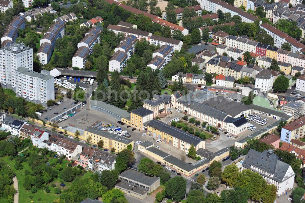 Frankfurt am Main from above - Betriebsstätte Frankfurt-Bornheim der FES Frankfurter Entsorgungs- und Service GmbH an der Weidenbornstraße 40 in Frankfurt am Main in Hessen. Industrial premises in Frankfurt on the Main in Hesse.