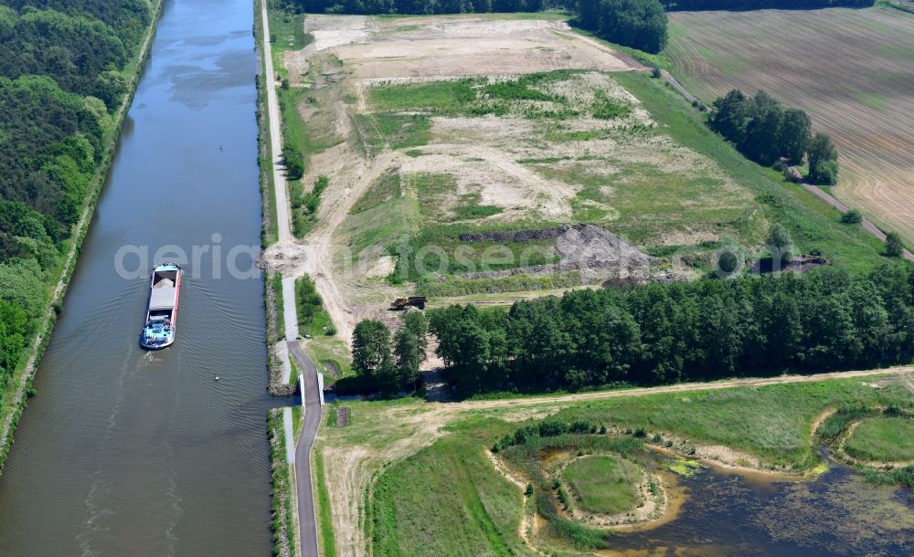 Genthin from above - Works way bridge over the Fiener main on-site preflooder at the Elbe-Havel Canal near by Genthin in Saxony-Anhalt