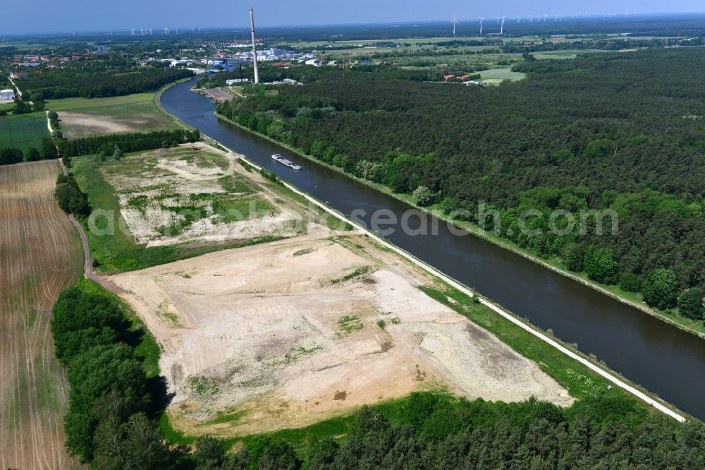 Aerial image Genthin - Works way bridge over the Fiener main on-site preflooder at the Elbe-Havel Canal near by Genthin in Saxony-Anhalt