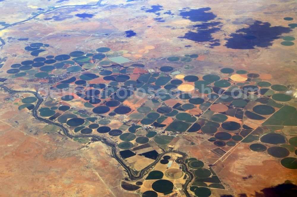 Aerial image Jacobsdal - Agricultural landscape at the Riet river ( Rietrivier ) in Jakobsdal in Free State, South Africa