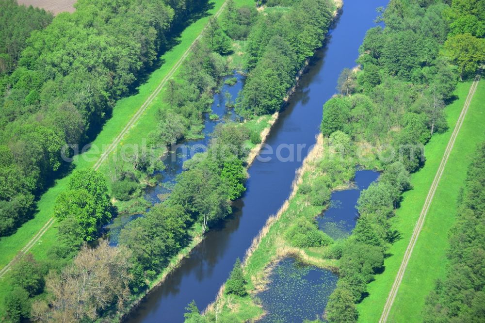 Dömitz from above - Irrigation canal for agriculture in Meloration - field - Landscape near Doemitz in Mecklenburg-Western Pomerania