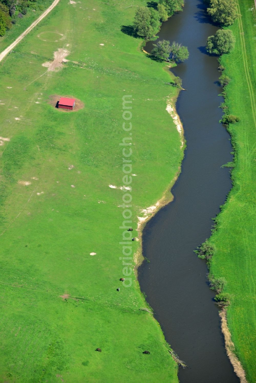 Aerial image Groß Schmölen - Irrigation canal for agriculture in Meloration - field - Landscape near Gross Schmoelen in Mecklenburg-Western Pomerania