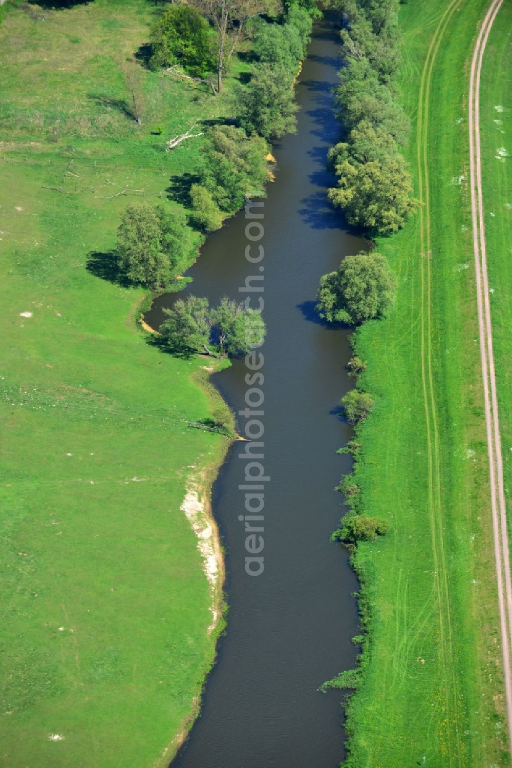 Aerial photograph Groß Schmölen - Irrigation canal for agriculture in Meloration - field - Landscape near Gross Schmoelen in Mecklenburg-Western Pomerania