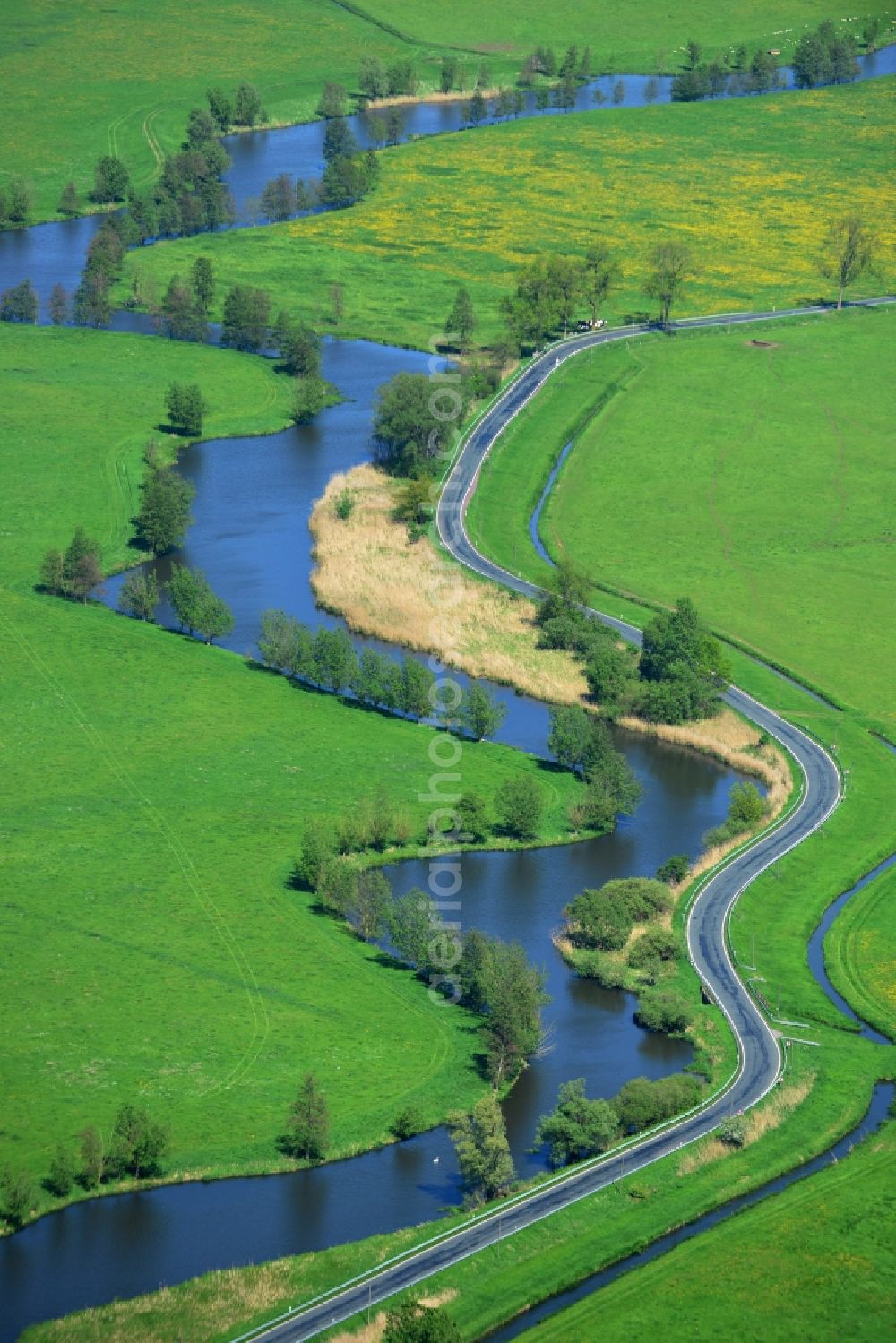 Aerial photograph Groß Schmölen - Irrigation canal for agriculture in Meloration - field - Landscape near Gross Schmoelen in Mecklenburg-Western Pomerania